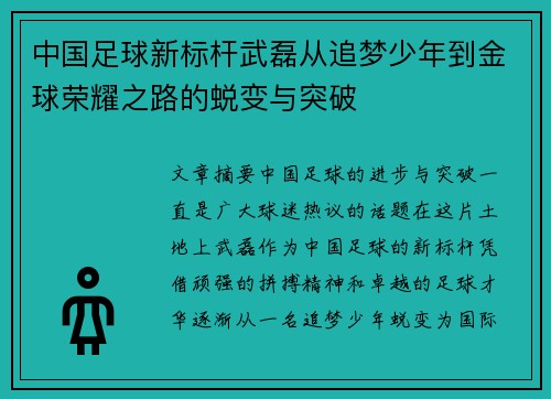 中国足球新标杆武磊从追梦少年到金球荣耀之路的蜕变与突破